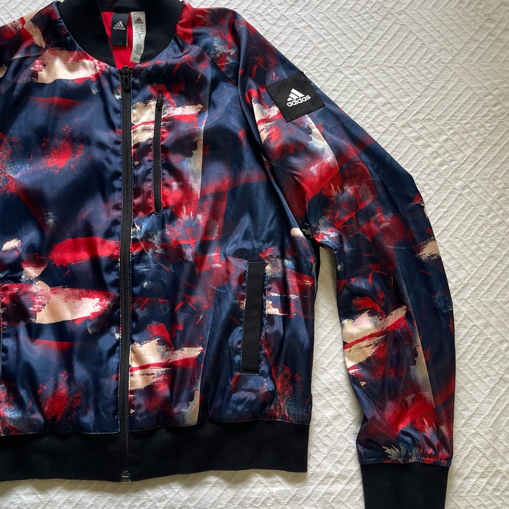 ADIDAS Women’s Bomber Colorful Jacket Small Full Zip Blue Red Camouflage - Picture 3 of 9